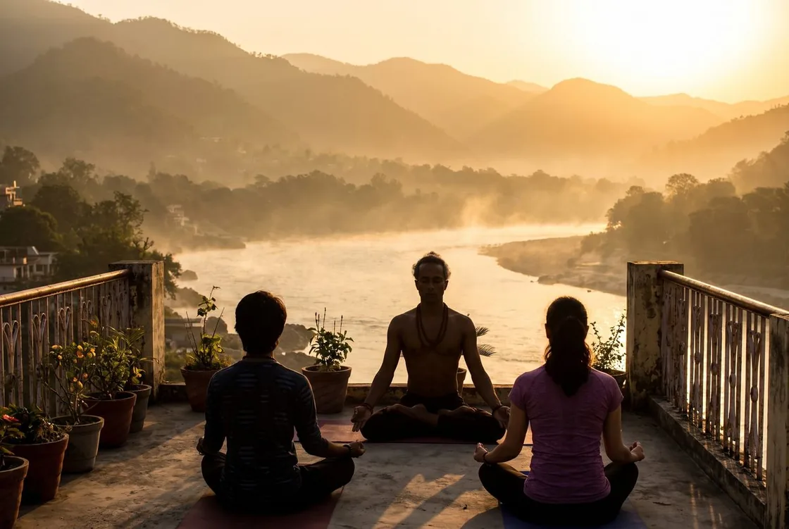 Sunrise meditation overlooking the Ganga valley