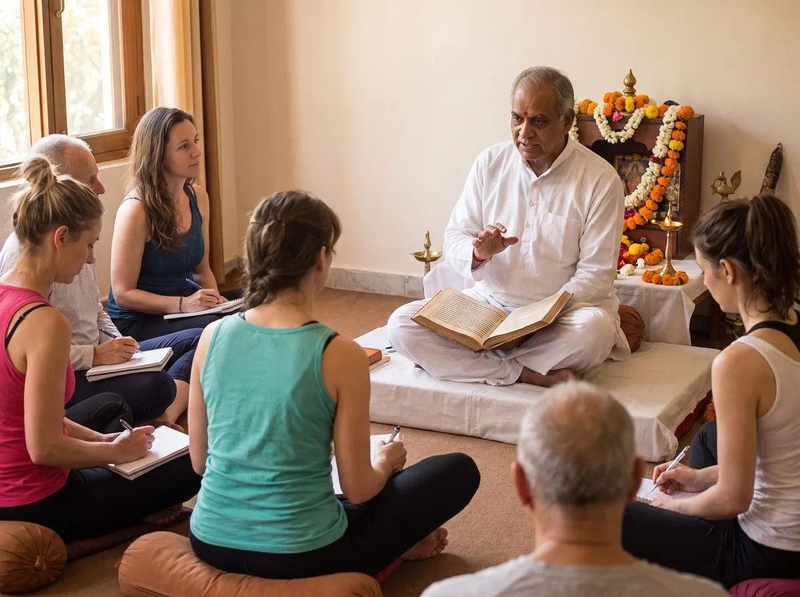 Yoga philosophy class studying the Yoga Sutras